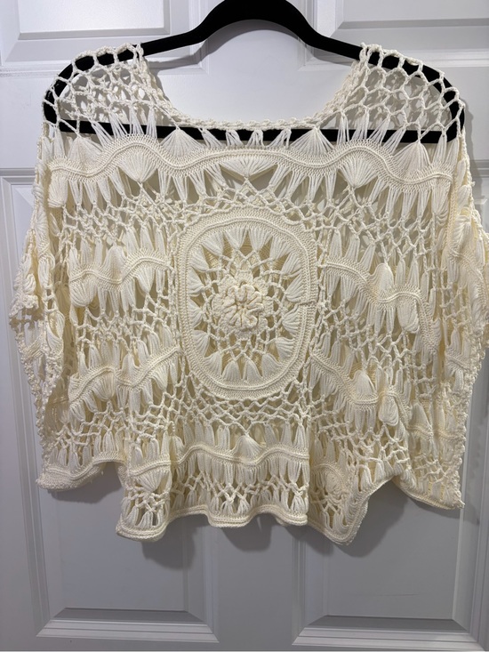 Source Unknown Tops - Source Unknown Cream Crochet Openwork Tunic